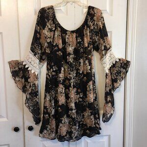 Glamour Farms Floral Sheer Dress Flowy Sleeves
